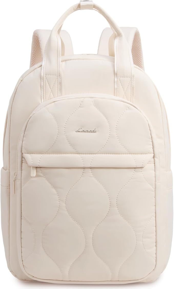 LOVEVOOK Laptop Backpack for Women, College Travel Backpack Puffer Womens Backpack for 15.6 Inch Laptop, Computer Water-Resistant Quilted Casual Daypack, Beige by LOVEVOOK