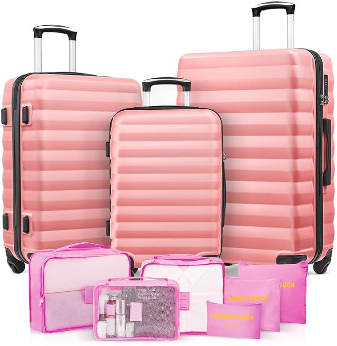 Luggage Sets for Women 3 Piece ABS Hardshell Suitcase with Spinner Wheels with 6PC Packing Bags(20/24/28inch) by Suitour