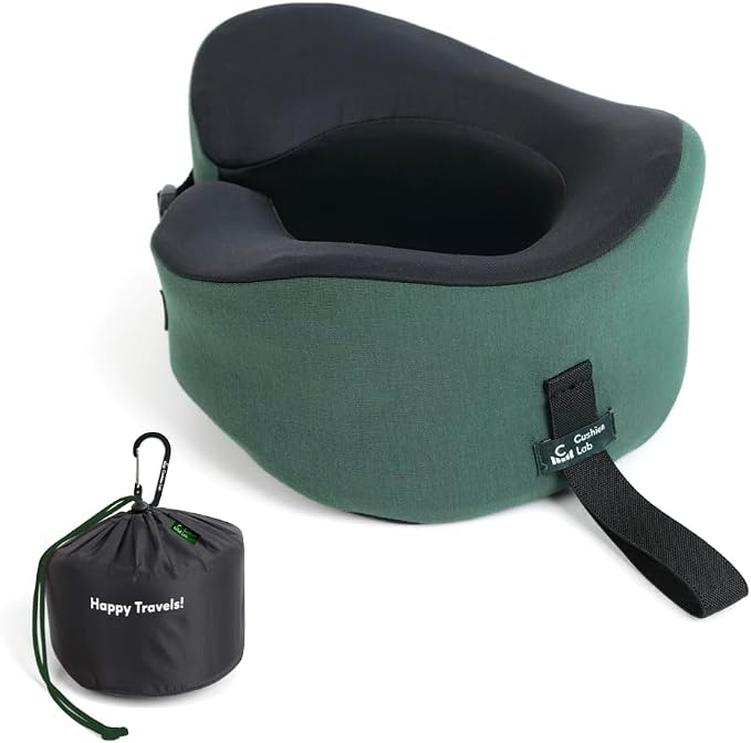 C CUSHION LAB Travel Pillow, Award-Winning Patented Ergonomic Design for Chin & Neck Support Memory Foam Neck Pillow, Compact Airplane Pillow for Traveling, Flight, Car (Hunter Green, Large) - Image 2