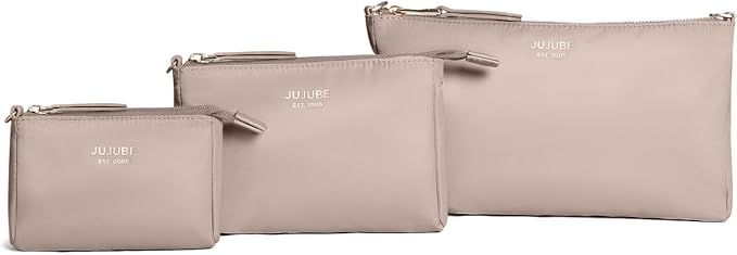 JuJuBe New 3-Piece Pouch Set, Diaper Bag Organizing Pouches, Convertible to Small Purse with Crossbody Strap, Zipper Cosmetic Pouch, Large, Medium, and Small, Taupe, Mothers Day Gift by JuJuBe