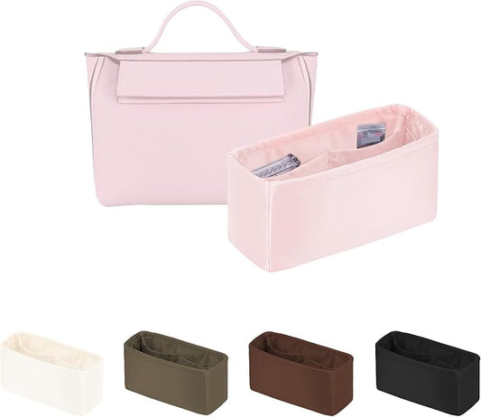 Women's Purse Organizer Insert - Satin & Lightweight Fabric with Inside Pockets, Portable for Commute, Travel, Shopping, and Evening, Multicolor Options, Fits for Kelly 24-24(Pink, 2424mini) by KINGSINBAG