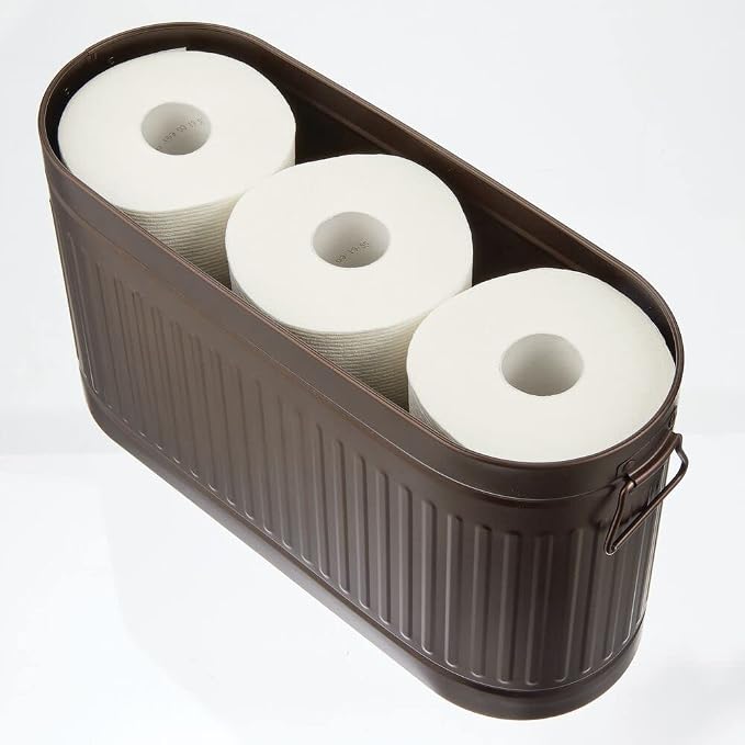 mDesign Large Steel Free Standing Toilet Paper Organizer, 6-Roll Tissue Storage Holder Container Bin for Bathroom Floor, Fits Under Sink, Vanity, Shelf, In Cabinet, or Corner Oscar Collection - Bronze - Image 5