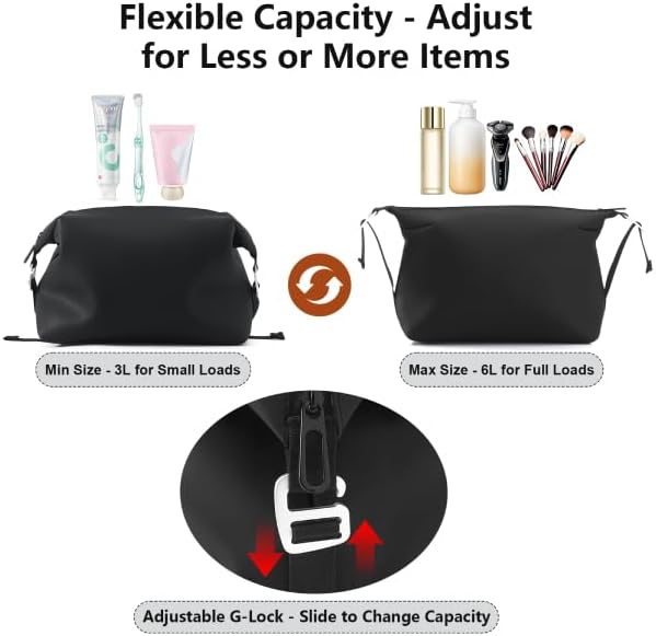 Vomgomfom 3L 6.5 Inch Silicone Toiletry Bag, Waterproof Leakproof Travel Cosmetic Organizer, Adjustable G-Buckle Compression Dopp Kit, Foldable Makeup Bag for Women & Men, Black - Image 2