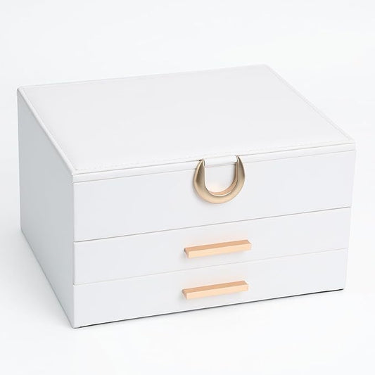 Elegant Jewelry Storage Box with Mirror 3-Tier Design with Smooth-Gliding Drawers Jewelry Organizer Perfect Christmas Birthday Gift for Wife Mom Women White by V-LafuyJewelryBox