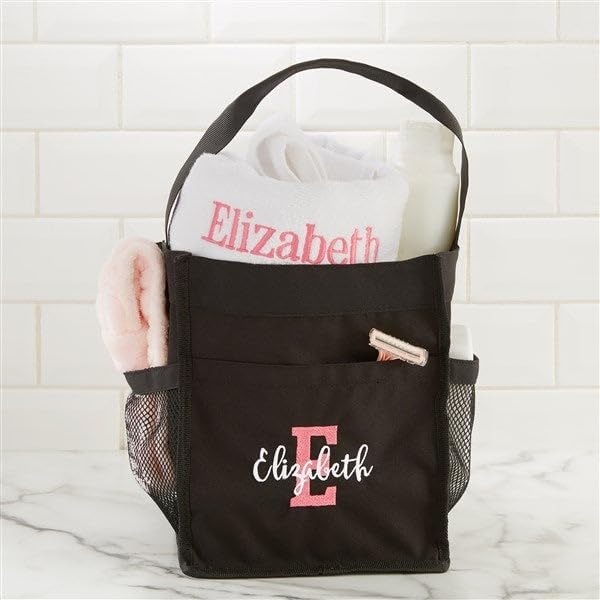 Personalization Universe Personalized Playful Name Embroidered Shower Caddy with Handle and Pockets - Ideal for College Dorms and Camping - Customizable Name and Initial - 8"x9.5"x8" - Image 2