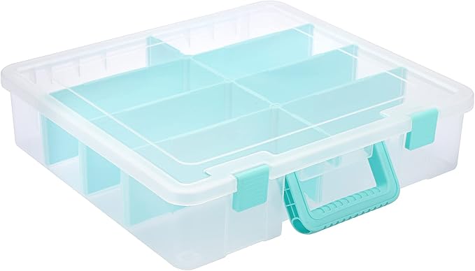 BTSKY Clear Plastic Dividing Storage Box with 8 Compartments Adjustable Storage Bin with Lid Portable Craft Storage Container Multipurpose Sewing Box Art Supply Organizer, 15.1x13.9x3.5 Inches by BTSKY