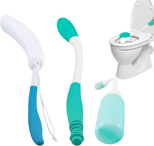 Butt Wiper Set - 3 Toilet Aids for Wiping Tool Butt Cleaner, Bidet Bath Brush Long Handle Bottom Buddy Wiping Aid for Disabled, Self Wipe Tools Personal Hygiene Kit Portable for Hospital Daily Travel