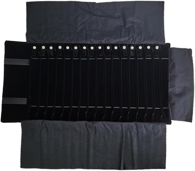 Travel Necklace Organizer, Tangle Free Jewelry Case, 16 Slots | Foldable,LightWeight Compact, Velvet Lining Jewelry Storage Bag for Chain Bracelet, Gift for Women Girls,Gray PU and Black - Image 3