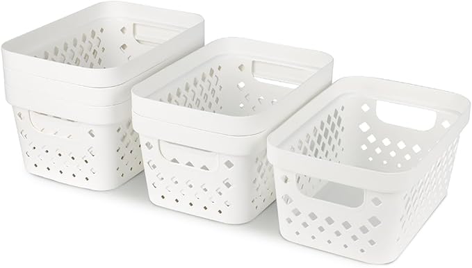 Glad Plastic Baskets for Organizing, Set of 6 | Pantry Storage for Under Counter, Linen Closet, and Bathroom | Nesting Shelf Bins with Handles, 1 Gallon, White - Image 6