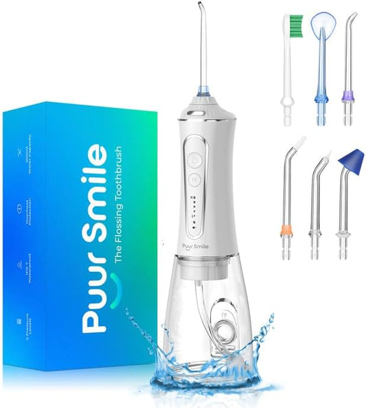 Professional Water Flosser - Advanced Dental Care for a Healthier Mouth, Gum, and Teeth - IPX7 Waterproof Oral Irrigator | 7 Replacement Tips, Travel-Friendly, Rechargeable - Oral Hygiene (White)
