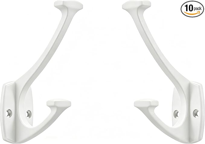 10 Pack White Hooks Decorative Heavy Duty Solid Large Coat Hooks for Towel Hanging Coats Robe Wall Mounted Towel Bags Door Back Bathroom wall Hook. by ZAUYX