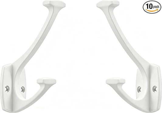 10 Pack White Hooks Decorative Heavy Duty Solid Large Coat Hooks for Towel Hanging Coats Robe Wall Mounted Towel Bags Door Back Bathroom wall Hook. by ZAUYX
