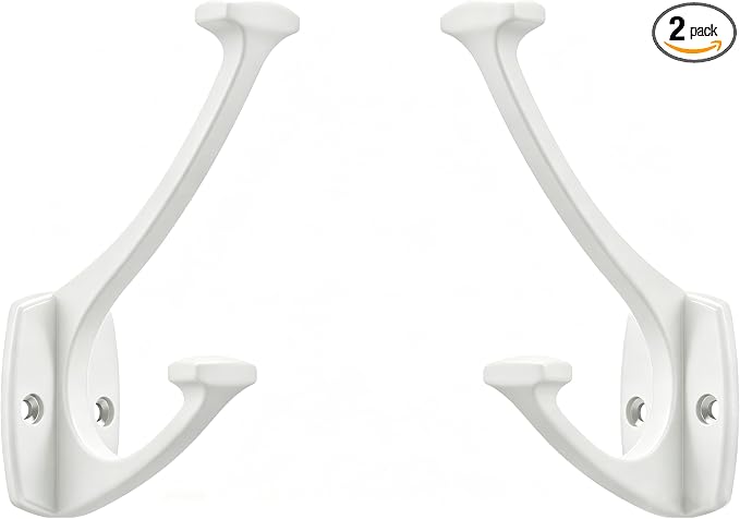 2 Pack White Hooks Decorative Heavy Duty Solid Large Coat Hooks for Towel Hanging Coats Robe Wall Mounted Towel Bags Door Back Bathroom wall Hook. by ZAUYX