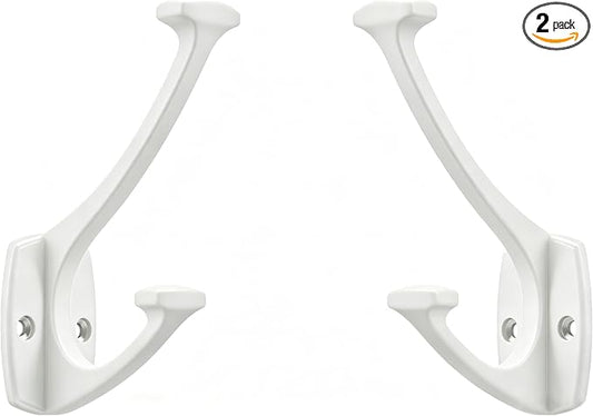 2 Pack White Hooks Decorative Heavy Duty Solid Large Coat Hooks for Towel Hanging Coats Robe Wall Mounted Towel Bags Door Back Bathroom wall Hook. by ZAUYX