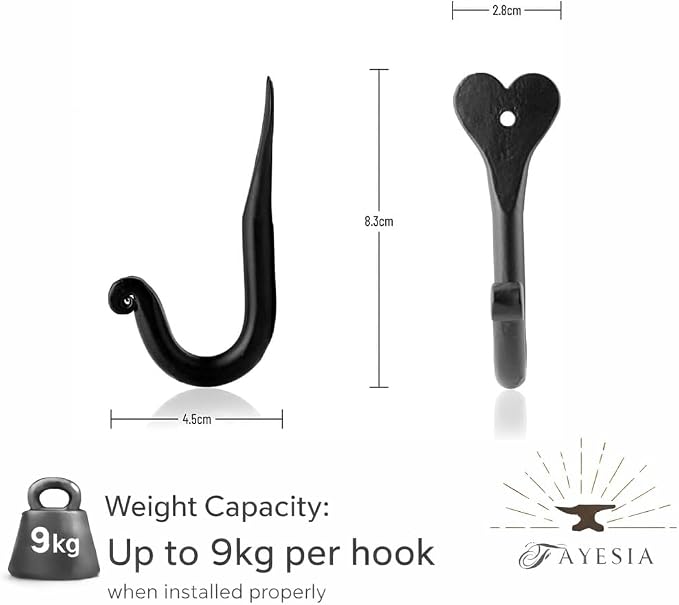 Handmade Wall Mounted Coat Hooks - Heart Shaped Decorative Hooks with Screws & Fittings - Wrought Iron Door Hooks for Hanging Towels, Bags & Hats (Set of 5) - Image 3