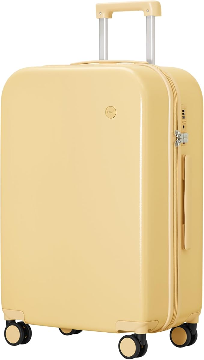 mixi Luggage Suitcase with Spinner Wheels, Hardside Rolling Suitcase PC with Cover & TSA Lock Lightweight Travel Case 26in Checked in, Lark Yellow by MIXI