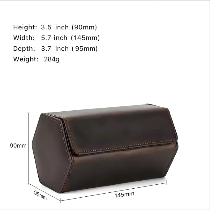 Genuine Leather Watch Roll Travel Case, Vintage Full Grain Leather Hexagon Watches Storage Organizer with Display Removable Pillows & Solid Dividers for Home Storage &Display (2 Slot) - Image 5