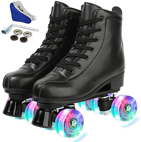 YYW Roller Skates for Women Men, High Top PU Leather Classic Double-Row, Indoor Outdoor, Beginner Shoes Bag by YYW
