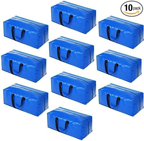 Heavy Duty Extra Large Blue Moving Bags with Strong Zipper Backpack Handles | 10 Pack Clothes Storage Bags Totes Space Saving Moving Boxes Bins Packing Bags for College Dorm Compatible with Ikea Frakta by ACNUSIK
