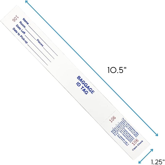 FrontDesk Supply Two-Piece Hotel Luggage Claim Tag with Transfer Tape, Serial Numbering, and Perforated Claim Ticket – Blank White Disposable Bag Tags for Hotel and Motel Bag Storage (Set of 1000) - Image 6