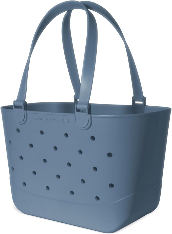 Simple Modern Large Beach Bag | Waterproof Getaway Rubber Tote with Zipper Pocket for Travel, Pool, Boat, Groceries, Sports | Blue Dune - Image 4