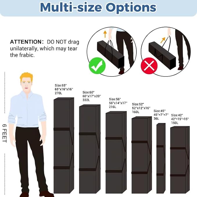 COOLBEBE 65" Sports Duffle Bag - 270L Extra Large Travel Duffel Luggage Bag with Upgrade 2-way Lockable Zippers, Sturdy & Water Resistant Long Duffle Bag for Camping Moving (Black 65inch) - Image 6