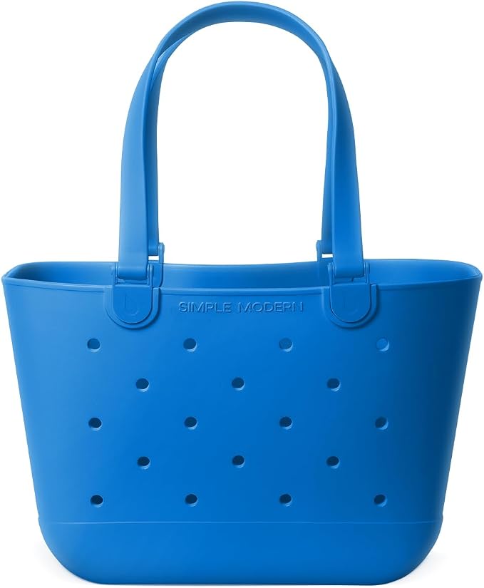 Simple Modern Large Beach Bag | Waterproof Getaway Rubber Tote with Zipper Pocket for Travel, Pool, Boat, Groceries, Sports | Supersonic Blue by Unknown