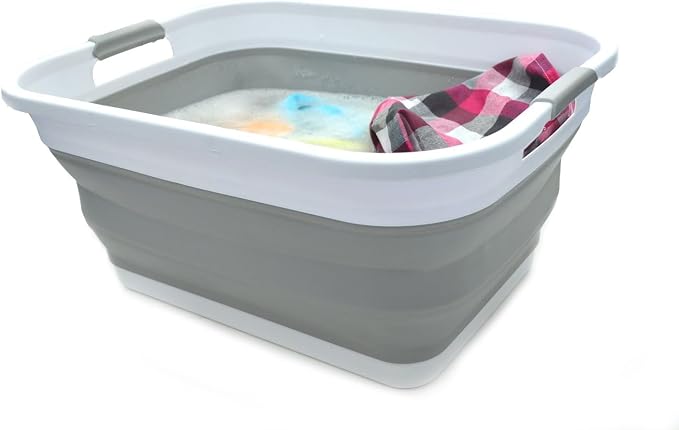 SAMMART 41L (10.8 gallon) Collapsible Plastic Laundry Basket-Foldable Pop Up Storage Container/Organizer-Portable Washing Tub-Space Saving Hamper, Water capacity: 32L (8.4 gallon) (Rectangular, Grey) - Image 6