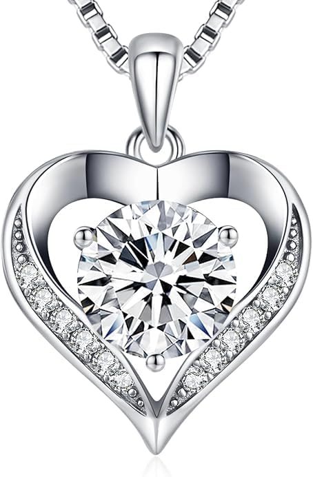 1-3 Carats Moissanite Heart Pendant Necklace for Women, Engraved with 'I LOVE YOU', Birthday Gift for Girlfriend, Anniversary Present for Wife, Jewelry Gifts for Christmas Valentine's Day