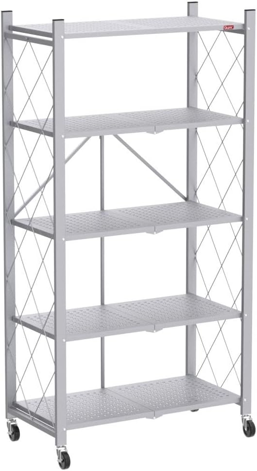DEANIC 5 Tier Foldable Storage Shelves with Wheels, Large Capacity Shelving Unit, Freestanding Metal Wire Shelf Rack, No Assembly Organizer Rack for Garage Kitchen, Basement, Pantry(Grey) - Image 6