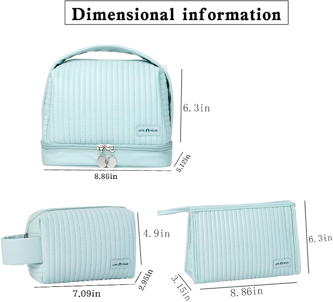 Women's Cute Cosmetic Bags Travel Toiletry Bag Waterproof Leather Cosmetic Bag Set with Handle Zipper Portable Makeup Bags Storage Bag On-the-Go Cosmetic Bag（Baby blue） - Image 2