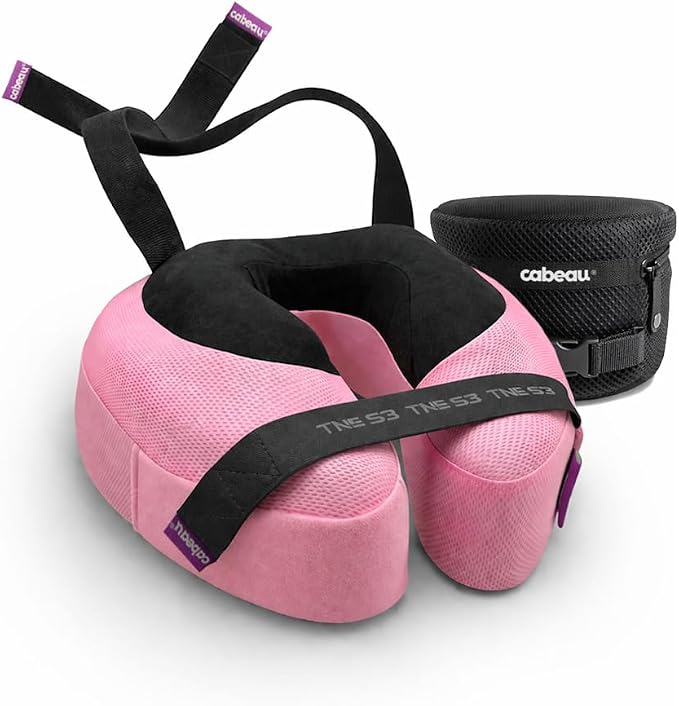 Cabeau Slim TNE-S3 Deluxe Luxury Travel Neck Pillow for Airplanes with Patented Seat Strap and Head Hold Technology (Pink) by Cabeau