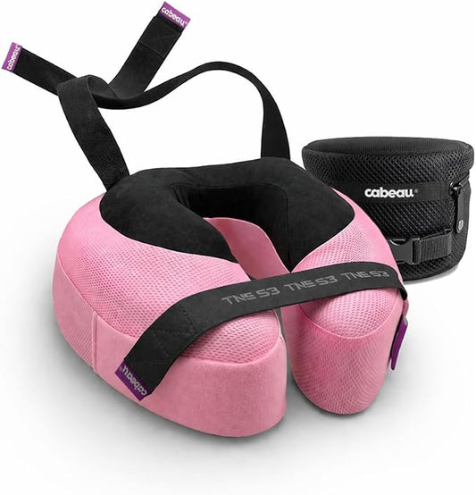 Cabeau Slim TNE-S3 Deluxe Luxury Travel Neck Pillow for Airplanes with Patented Seat Strap and Head Hold Technology (Pink) by Cabeau