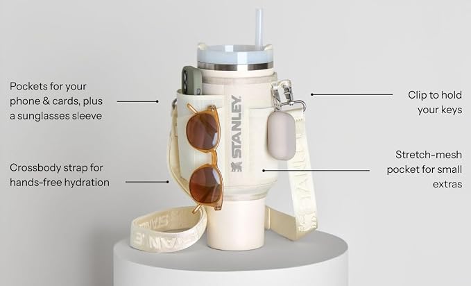 STANLEY All Day Quencher Carry All for 40 oz Tumbler with Handle | Crossbody Bag with Phone Holder Pocket, Card Sleeve & Detachable Strap | Water Bottle Carrier Bag | BPA-Free | Cream - Image 5