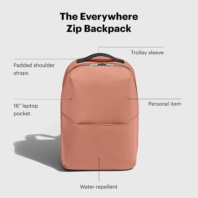 Away The Everywhere Zip Backpack - Personal Item Airline Approved Backpack with 16” Padded Laptop Sleeve, Water Bottle Pocket, Interior and Exterior Pockets - Fits Up to 16-Inch Laptops - Clay Pink - Image 5