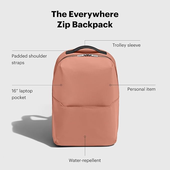 Away The Everywhere Zip Backpack - Personal Item Airline Approved Backpack with 16” Padded Laptop Sleeve, Water Bottle Pocket, Interior and Exterior Pockets - Fits Up to 16-Inch Laptops - Clay Pink - Image 3