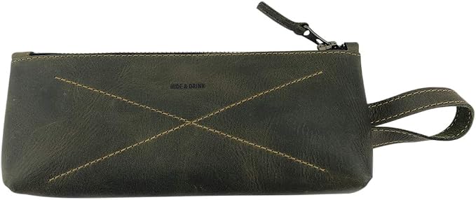 Hide & Drink, Carry-On Toiletry Bag, Pen and Pencil Case, Cable Organizer, Storage for Utensils, Travel Essentials, Full Grain Leather, Handmade, Dark Jade by HideDrink