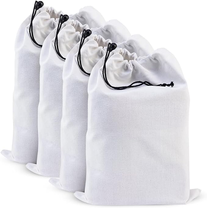 LFH Cotton Rich Shoe Storage Bags with Drawstring, Dustproof Breathable Reusable Organizer, Perfect For Travel, Dorm, Hotel, College, Gym, Easy to Carry, Machine Washable 12"x17" (Pack of 4) - White by LFHHomePrivateLimited