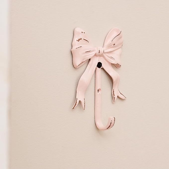 Shabby Chic Large Wall Mounted Bow Coat Hook,Decorative Pink Wall Hook for Scarf, Bag, Towel, Hat etc for Living Room Kitchen Bathroom Office Pack of 3 - Image 5