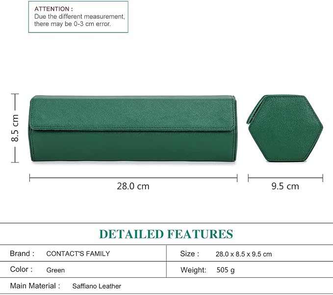 Hiram Genuine Leather Saffiano Leather Watch Roll Travel Case, Leather 4-Watches Roll Case for Treasured Watches and Bracelets(Green) - Image 2