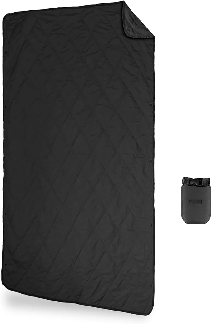 Gravel UltraPak™ Packable Puffy Camping Blanket – Lightweight Outdoor Blanket Waterproof for Camping, Hiking & Travel – Compact Puffy Blanket, Durable 20D Nylon, Easy Clean, Hands-Free Snap, Black by Gravel