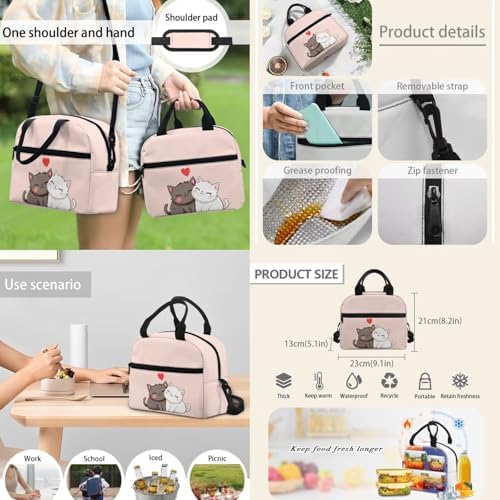 4Pcs Kid's Backpack Set Cute Cartoon Cat Schoolbag with Lunch Bag Pencil Case and Water Bottle Holder for Elementary School Bag Bookbag 17 Inch Daypack Pink - Image 5