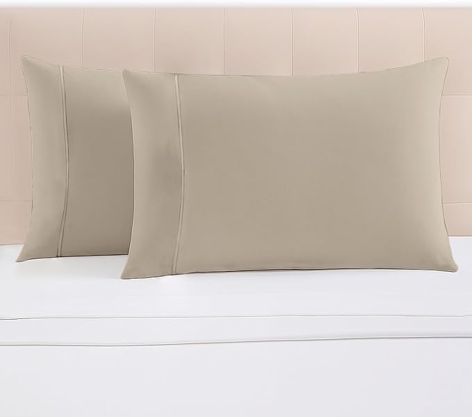 Pizuna 100% Cotton Pillow Cases Queen Size Set of 2 Luxury 1000 Thread Count Sateen Weave Long Staple Cotton Hotel Quality Envelope Closure Pillow Covers Fits Standard/Queen Pillows - Simply Taupe by Pizuna