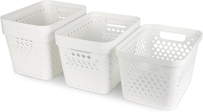 Glad Plastic Storage Basket Set, Value Pack of 6 | Open Storage Bins for Shelves, Bathroom, Pantry, Closet | Nesting Organizer Boxes with Handles, 4 Gallon, White - Image 6