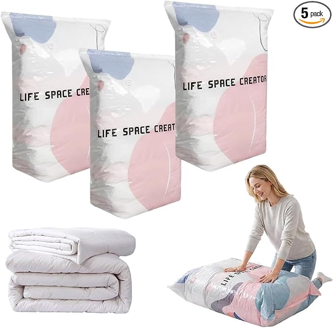 2026 Upgrade No‑pump Vacuum Storage Bags, Premium Extra Large Capacity Storage Compression Bags, Reusable Heavy Duty Storage Organize for Clothes Comforters Blankets Travel & Home (Large * 3 Sets) by Atallit