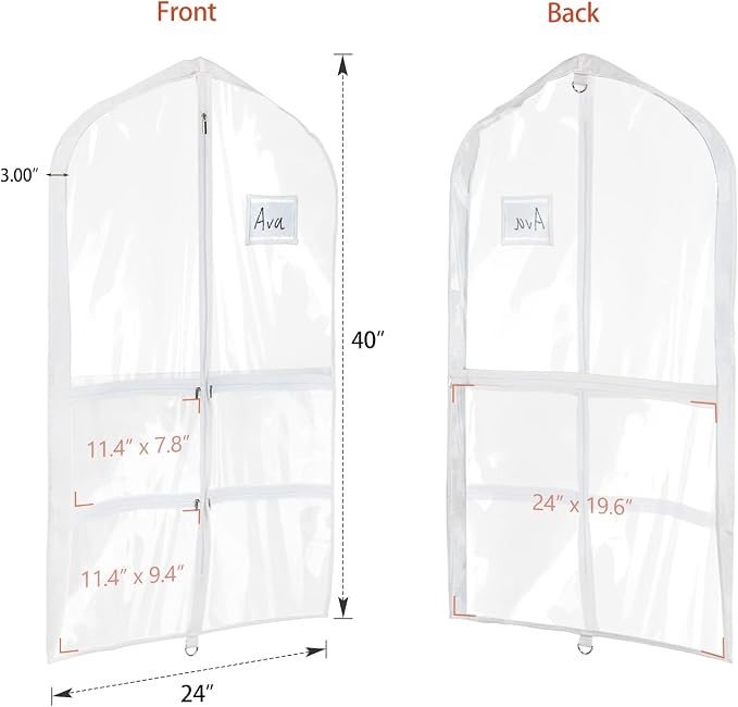 Univivi Clear PVC Dance Costume Bags (3 Pack) Garment Bag 40 Inch for Dance Competitions, with 4 Medium Clear Zipper Pockets and 1 Large Back Zippered Pocket [Upgraded Version] - Image 2