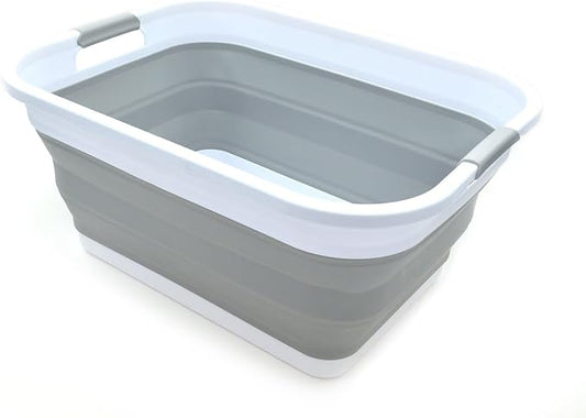 SAMMART 41L (10.8 gallon) Collapsible Plastic Laundry Basket-Foldable Pop Up Storage Container/Organizer-Portable Washing Tub-Space Saving Hamper, Water capacity: 32L (8.4 gallon) (Rectangular, Grey) by SAMMART