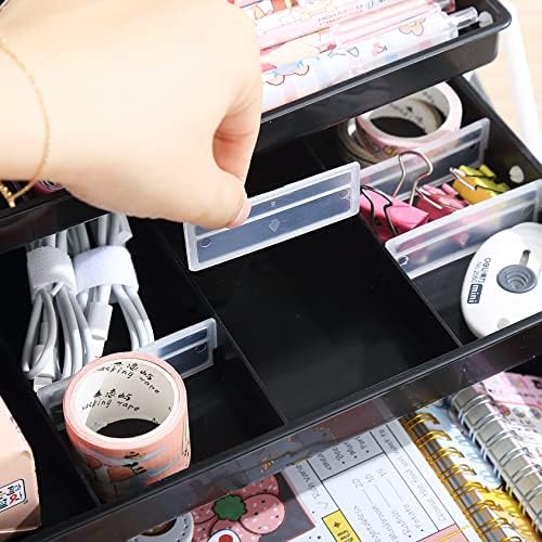 Kinsorcai 12'' Three-Layer Clear Plastic Storage Box/Tool Box, Multipurpose Organizer and Portable Handled Storage Case for Art Craft and Cosmetic (Black) - Image 3
