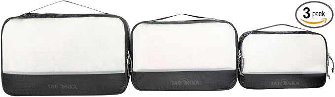 Tatonka Packing Cube Mesh Bag Set (3 Pieces) - Three Lightweight Mesh Bags in Different Sizes - for Clear Packing of Travel Luggage in Suitcase or Travel Backpack (Black) by Tatonka