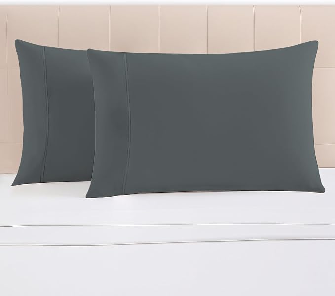 Pizuna 100% Cotton Pillow Cases Queen Size Set of 2 Luxury 1000 Thread Count Sateen Weave Long Staple Cotton Hotel Quality Envelope Closure Pillow Covers Fits Standard/Queen Pillows - Dark Grey by Pizuna